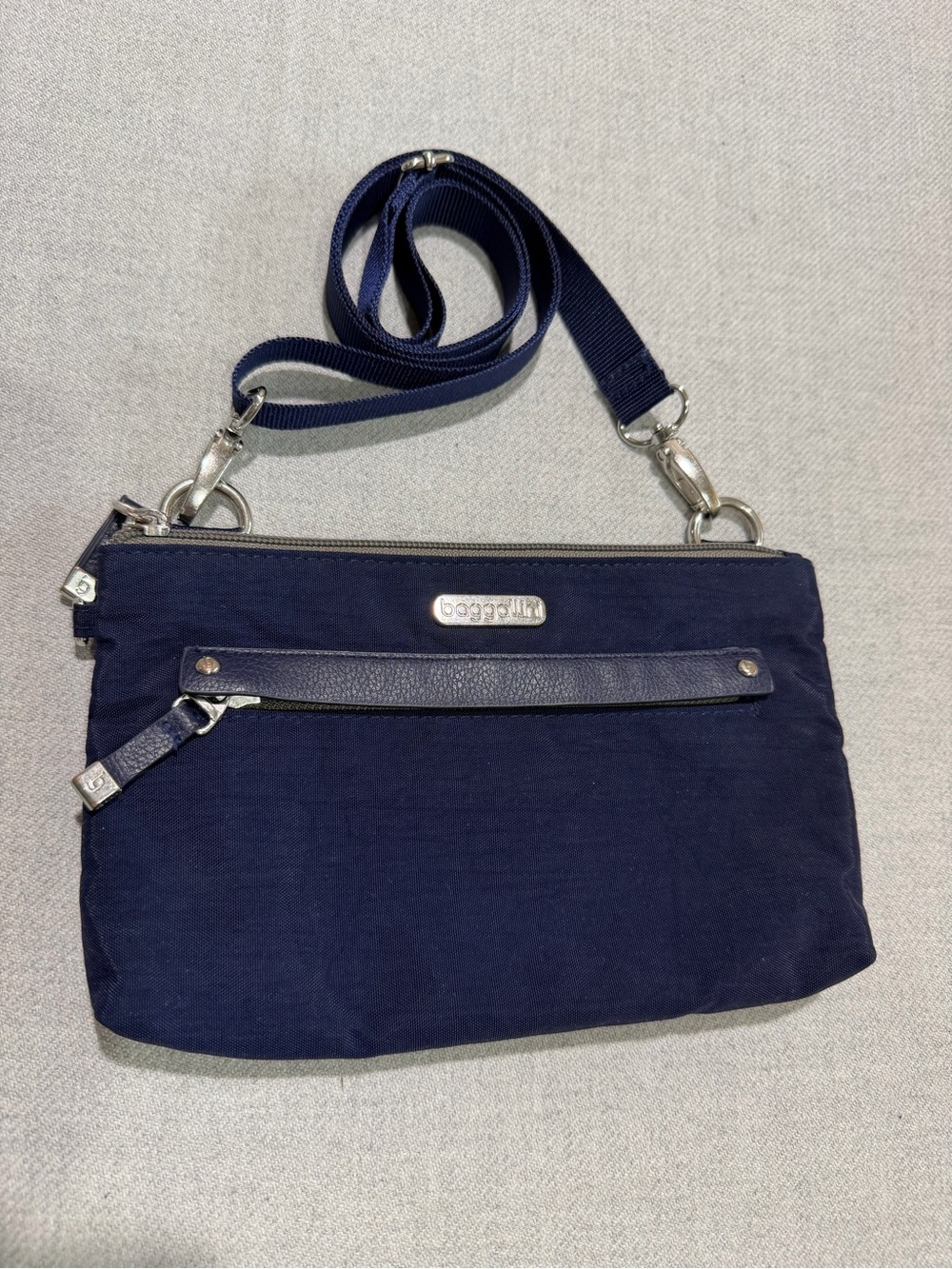 Baggallini Navy Blue Crossbody with Silver Hardware